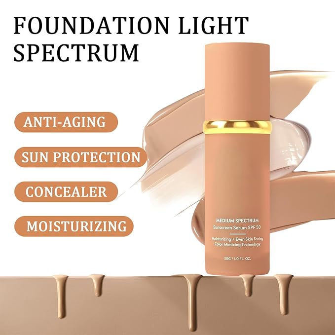 Foundation 4 in 1 - Medium Spectrum with SPF 50+ Inspired, Hydrating Color Changing Foundation Makeup Liquid - Longwearing & Waterproof for Sport, Dancing