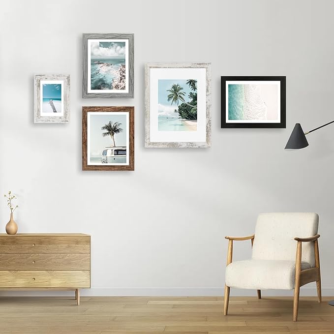 Hongkee 6x9 Picture Frame Set of 4, Made of Real Glass and Rustic Brown Wooden Frame - 6 by 9 Photo for Wall or Tabletop Display