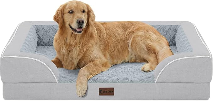 Orthopedic Dog Bed for Extra Large Dogs, 42x30in, Light Grey | Orthopedic Foam Relieves Joint Pressure, Bolsters Supports Head And Neck, Washable Cover, Non-Slip Bottom