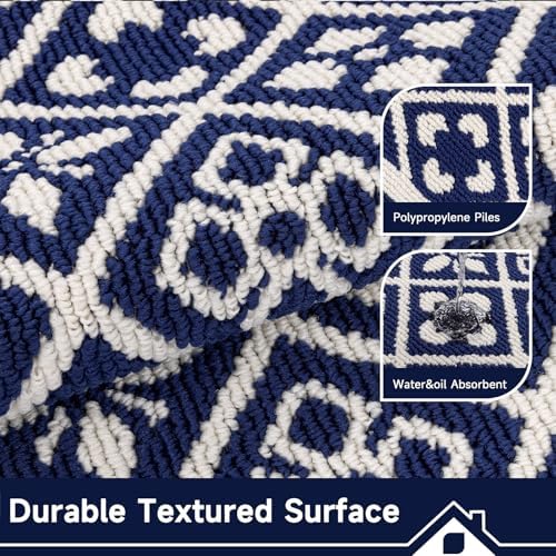 Ileading Indoor Door Mat 2x3ft, Absorbent Muddy Mats for Dogs, Low-Profile Entrance Welcome Mat with Non-Slip Rubber Backing, Washable Runner Carpet for Hallway,Entryway,Kitchen(Navy)