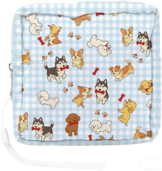 Dog Period Pouch Bags 5.12 x 5.12 x 1.57 Inch Sanitary Napkin Storage Bag with Zipper Cute Portable Reusable Waterproof Polyester Menstrual Pad Pouch First Period Gifts for Women Daily Use