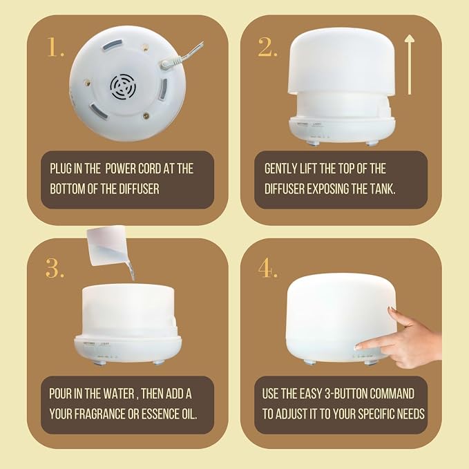 Mystic Romance Essential Oil Diffuser, 300ml Aromatherapy Humidifer and Nigth Ligth for Relaxing Atmosphere in Home Office Yoga and Spa, for Everyone, Auto-Off Safety Switch. Clear