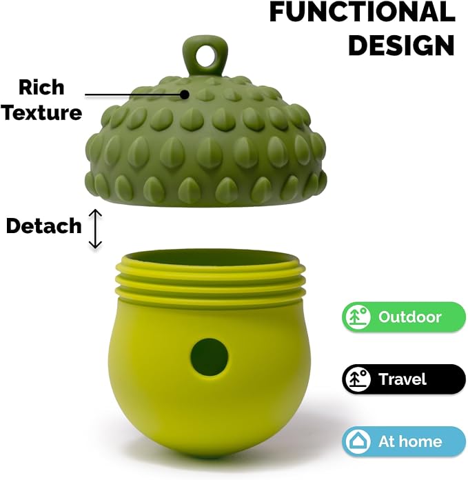 POPUPJOYS Interactive Treat Dispensing Dog Toys for Mental Stimulation & Healthy Eating | Enrichment Treat Toy with Detachable Lid for All Dog Sizes | Food-Grade Silicone, Dishwasher Safe (Green)
