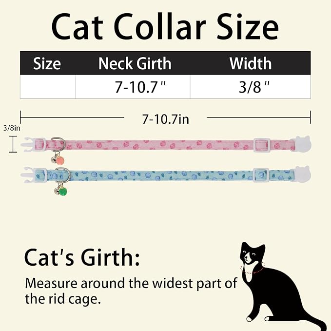 Cat Collars for Girl Cats & Boys, 2 Pack Soft Cotton Breakaway Collar with Removable Bell and Cute Charms, Adjustable Safety Pet Necklace, Seashell