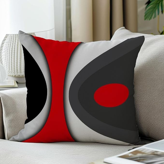 Modern Art Geometric Pillow Cover, Decorative Throw Pillow Covers Black Red Abstract Artwork Cushion Cover for Bedroom Sofa Living Room 24 x 24 Inch Set of 2