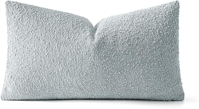 MIULEE Textured Boucle Lumbar Pillow Cover for Bed 12x20 Light Blue | Pack of 1 Textured Neutral Couch Throw Pillow Cover, Accent Solid Pillowcase, Sofa Living Room Home Decor