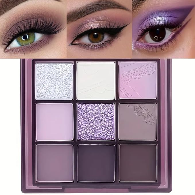 URQT Lavender Whisper Eyeshadow Palette – 9 Soft Lilac & Cool Purple Shades with Matte & Glitter Shimmer Finishes, Blendable Formula for Romantic Everyday Looks