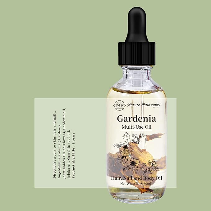 NP NATURES PHILOSOPHY Gardenia Multi-Use Oil for Face, Body and Hair - Organic Plant Fragrant Essential Oil for Dry Skin, Scalp and Nails - 2 Fl Oz