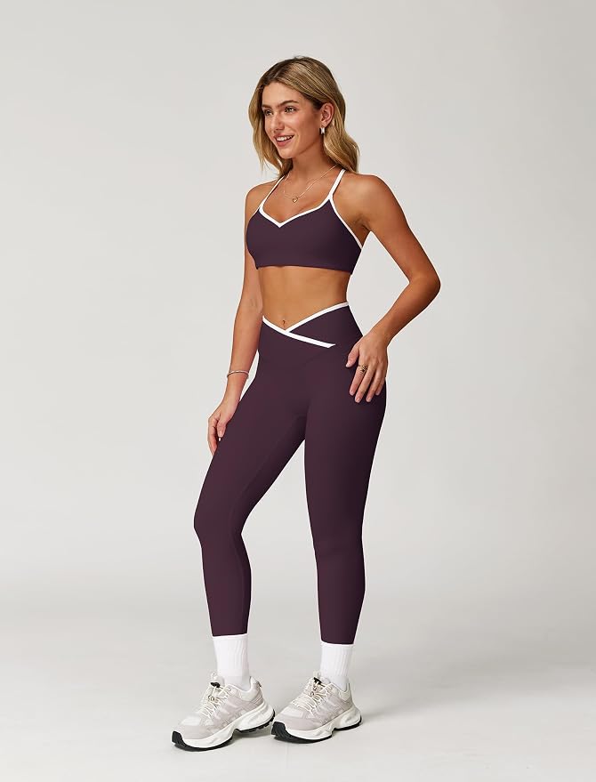 ABOCIW Workout Sets for Women 2 Piece Color Block Strappy Sports Bra High Waist Shorts Gym Yoga Pilates Outfits