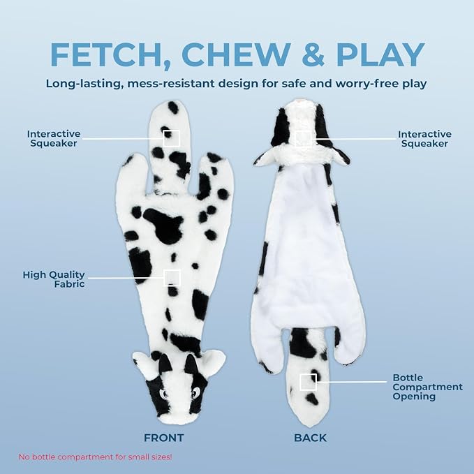 Best Pet Supplies 2-in-1 Stuffless Squeaky Dog Toy - Cow, Small | No-Stuffing, 2 Built-in Squeaker, No Mess, Soft, Interactive Indoor & Outdoor Play, Lightweight, Perfect for Moderate Chewer