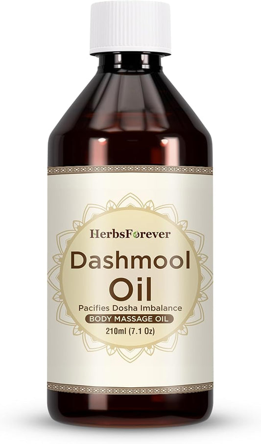 Herbsforever Dashmula Oil-Authentic Ten-Herb Roots Infused in Cold-Pressed Sesame Body Massage Oil | Vata Calming, Pain Relief, Joint Comfort, Muscle Sore, Postpartum Winter Chills|7.1fl oz, 210 ml