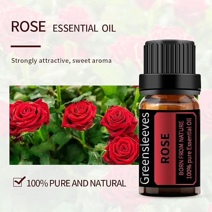 GREENSLEEVES Rose Jasmine Essential Oil Set, 2 x 10ml Pure Plant-Based Fragrance Oil for Aromatherapy, Essential Oils for Diffuser, Massage, Bath Bomb, Scented Candle Soap Making