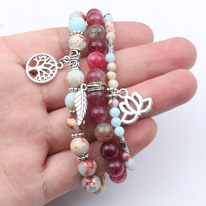 UEUC Tree of Life Yoga Healing Stone Bracelets,Multilayer Lotus Chakra Stone Reiki Bracelet Sets,Anxiety Crystal Natural Stone,for Women Stress Relief