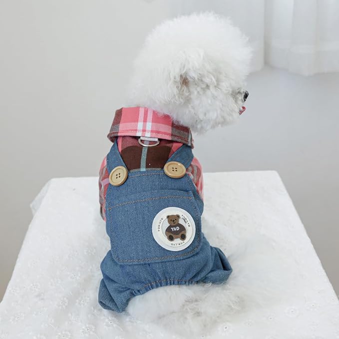 Dog Stylish Overalls Comfortable Puppy One Piece Outfits Summer Bib Overalls for Small Dogs Cute Pet Jumpsuit Onesie Chihuahua Yorkies Birthday Holiday Clothes Costume