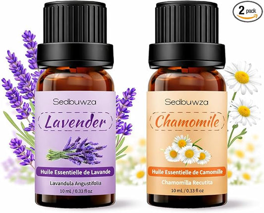 Sedbuwza Lavender Chamomile Essential Oil Set, Lavender Fragrance Oil Chamomile Scent Oil Set for Diffuser, Aromatherapy, Massage, Soap, Candle Making 2 x 10 ml