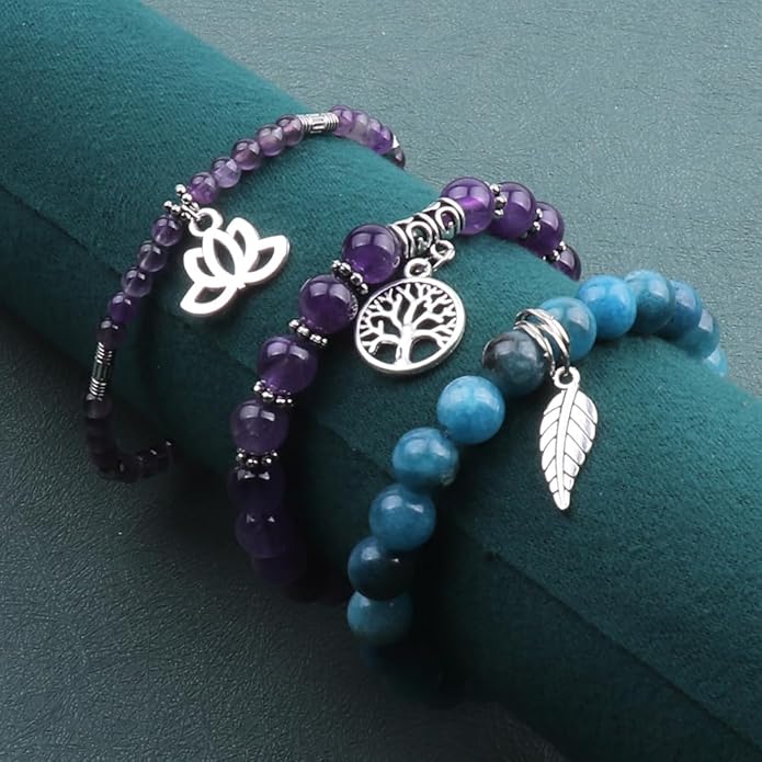 UEUC Tree of Life Yoga Healing Stone Bracelets,Multilayer Lotus Chakra Stone Reiki Bracelet Sets,Anxiety Crystal Natural Stone,for Women Stress Relief