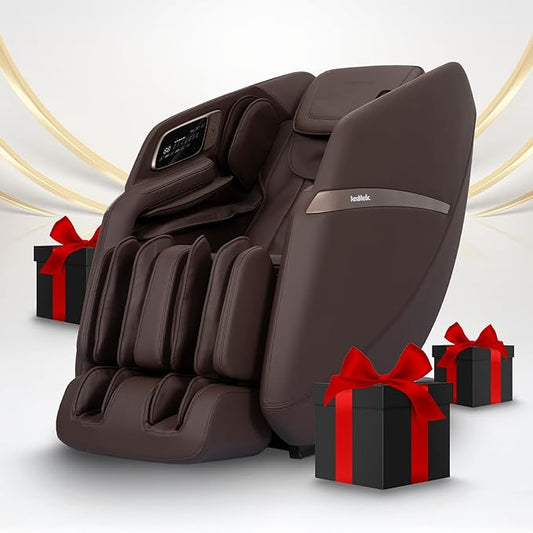 AmaMedic 3D Astoria | Full Body Massage Chair l Intelligent Voice Control | Touchscreen Controller | Heating Therapy l Zero Gravity Reclining l Bluetooth Speakers (Brown)