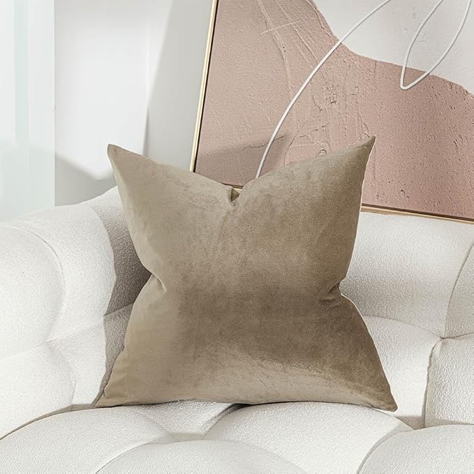 24x24 Pillow Covers Decorative Velvet Throw Pillow Covers Set of 2,Stone | JUSPURBET Cushion Covers with Invisible Zipper for Modern Couch Sofa Bed Living Room Bedroom Home Decor