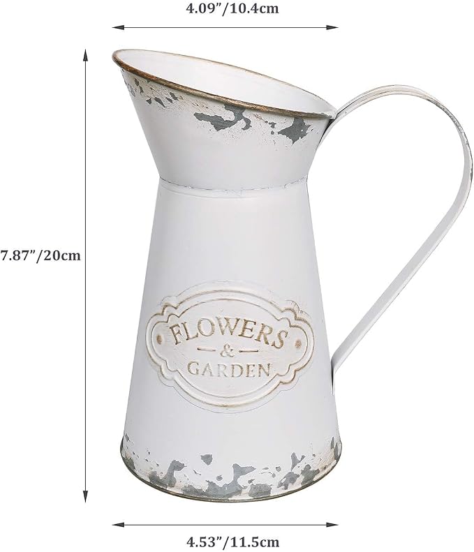 Rustic Shabby Chic Vase Small Metal Vase Vintage Milk Jug Mini Pitcher Decorative Flower Vase Farmhouse Decor for Home, Kitchen, Bathroom