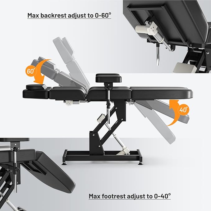 Fully Electric Tattoo Chair Bed for Client with 3 Motor & Adjustable Armrests Black Facial Beds for Esthetician w/Headrest for Spa