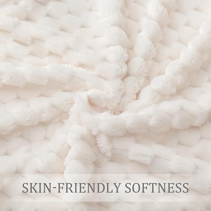 Exclusivo Mezcla 3D Fleece California King Blanket for Bed, Ivory | Oversized Soft Fuzzy Plush Lightweight Bed Blankets, Cozy Fluffy Decorative Blankets for All Seasons, 120x120 Inches