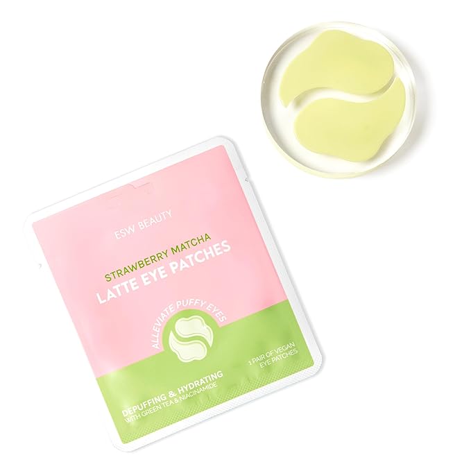 ESW Beauty Strawberry Matcha Latte Under Eye Patches – Depuffing & Hydrating – Vegan Hydrogel with Green Tea for Refreshing, Nourished Under Eyes