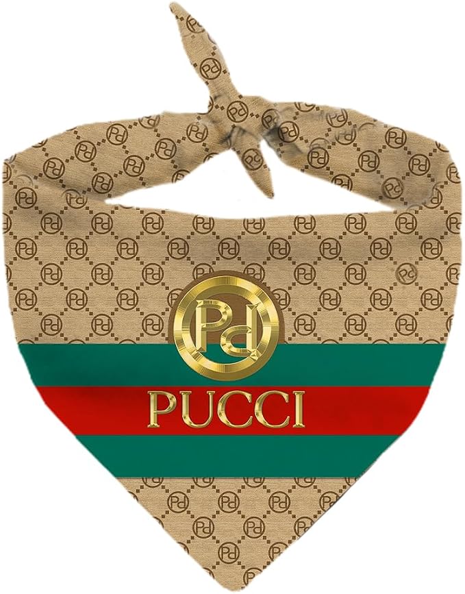 Dog Bandana Pucci Designer Fashion Clothes Scarf kercheif for Small Medium and Large Dogs. Funny Parody Gift for Girl or boy Dog Soft Durable Fabric, Adjustable tie-on Style Triangle