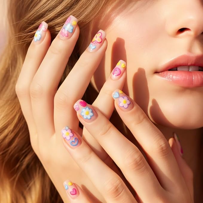 3D Embossed Korean Style Spring Bloom Nail Art Stickers, Flowers, Butterflies, Bunnies, Rainbow, Hearts, Self-Adhesive, Easy DIY for Everyday Outfit. (Butterfly+Tulip) 2-Pack