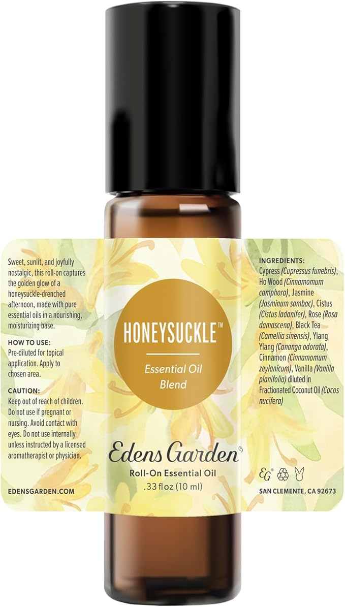 Edens Garden Honeysuckle Essential Oil Roll-On – Pre-Diluted Floral Blend, 100% Pure Aromatherapy & Natural Perfume, Uplifting Skin Safe Travel Roll-On, 10 ml (.33 fl oz)