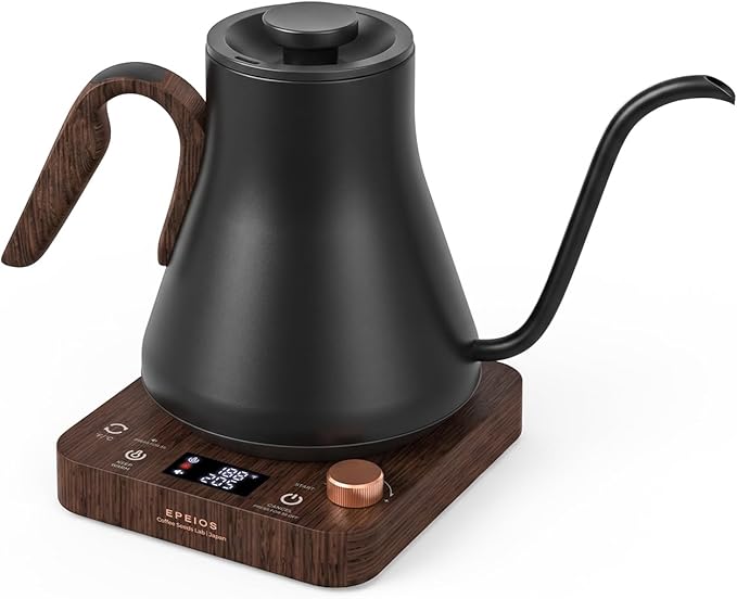 Epeios Electric Kettle, Gooseneck Electric Kettle with ±1°F Temperature Control, 1200W Rapid Heating for Pour Over Coffee & Tea, 304 Stainless Steel Interior, Auto Shut-Off, 0.9L, Black Walnut