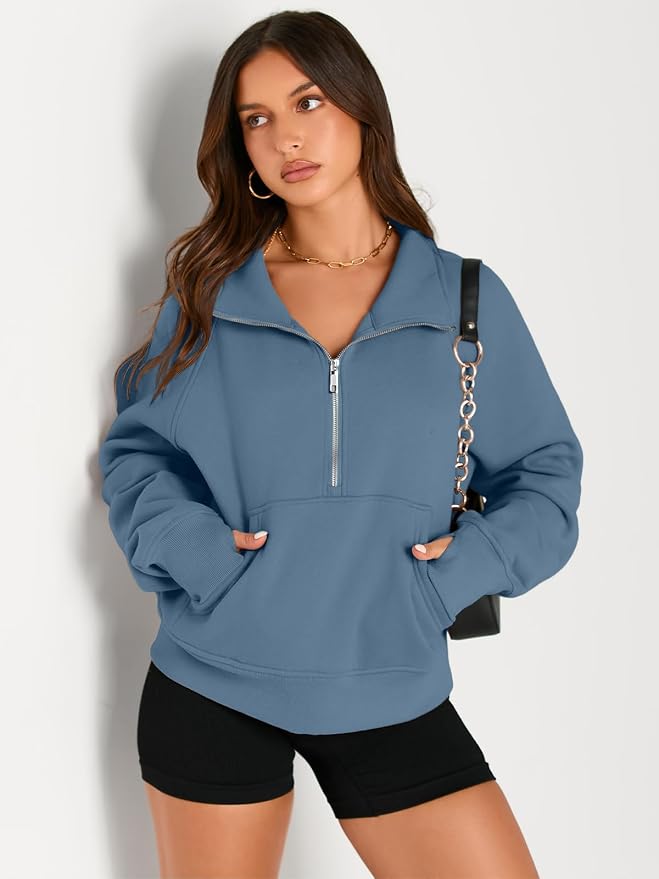 AUTOMET Womens Sweatshirts Half Zip Fleece Pullover Fall Outfits | Fall Fashion Clothes 2026,Cropped Sweatshirts,Cute Y2k Tops,Quarter Zipper Sweater,Winter Loungwear Outfits