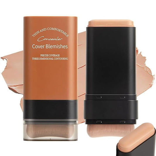 Flawless Face Foundation Stick,Korean Lightweight Hydrating Foundation Contour Stick with Brush,Multi-Use Face Makeup Sticks,Waterproof Thin and Cover Blemishes for All Skin Types (04#Wheat)