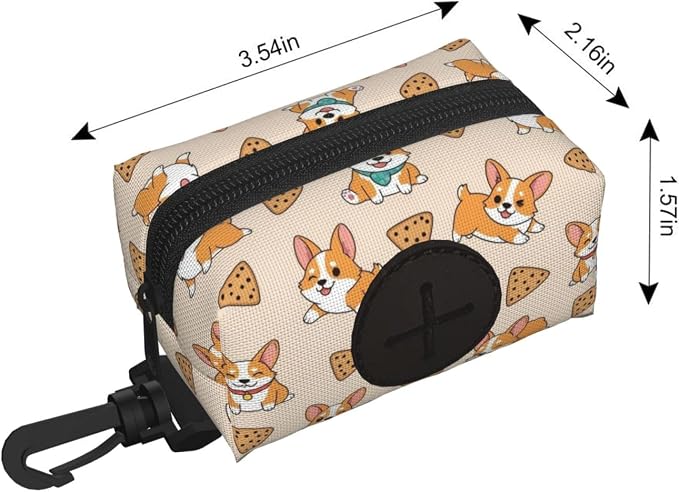 Cute Corgi And Cookie Dog Treat Pouch for Pet Walking and Training with Clip Small Zipper Dispenser for Leash and Outdoor Use