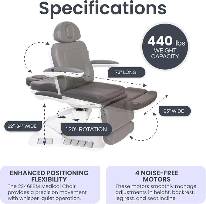 Premium Facial Bed for Esthetician, Electric Med Spa Chair with 120° Rotation, Built-in Foot Controls, Medical-Grade Microfiber, 2-Year Warranty, Memory Functions - 2246EBM, Light Gray