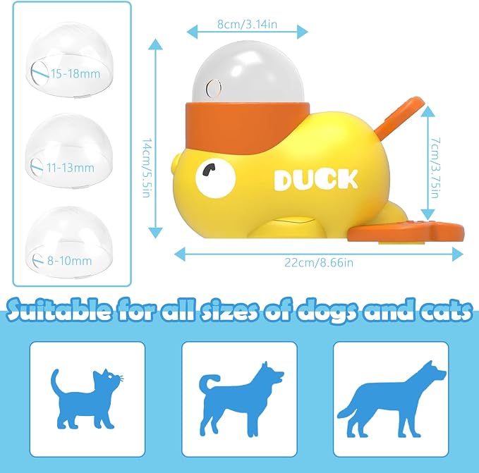 2 in 1 Dog Interactive Treat Dispenser Toy - Durable Food Puzzle Slow Feeder, Duck Shape Enrichment Toys with Button, Mentally Stimulating Toys for Dogs/Cats/Pets