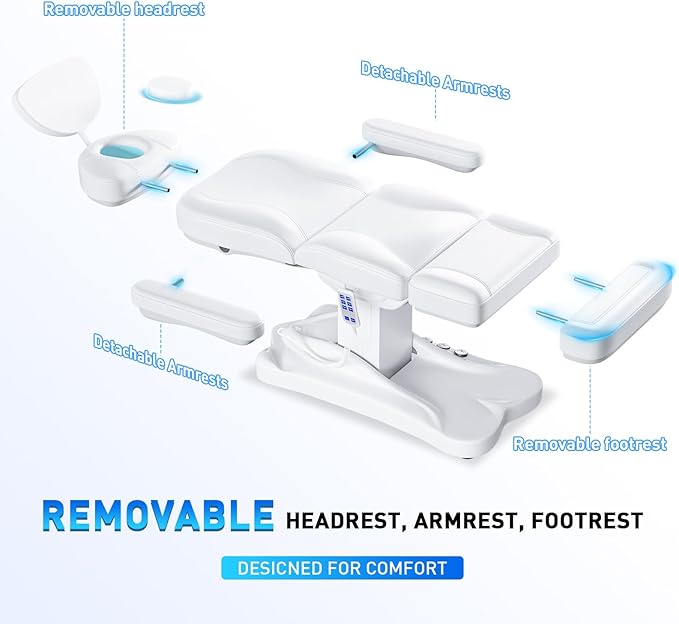 Full Electrical Aesthetic Chair with Lights for Clients, 3-Motors 200W Adjustable Tattoo Facial Beauty Bed with Remote Control, Capacity 550LBS for Podiatry Office Aesthetician Services (White)