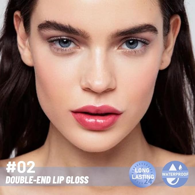 2-in-1 Matte Liquid Lipstick & Clear Lip Gloss, Long Lasting Waterproof Smudge Proof 24 Hour Lip Color Stain, Non Stick & Non Fading, Vegan Matte Makeup Lip Stain for Women, Soft Rose Pink #02