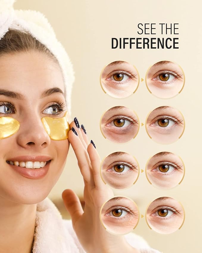 24k Gold Under Eye Patches (30 Pairs), eye mask, Collagen Skin Care Products, Eye Patches for Puffy Eyes, eye masks for dark circles and puffiness