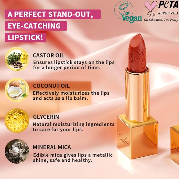 Oulac Hot Pink Lipstick for Women with Metallic 3D Shine Lightweight Hydrating Formula, High Impact Lip Color, Vegan Beauty, Full Coverage Lip Makeup, Christmas Gifts for Women, Sweet Lolita(17)