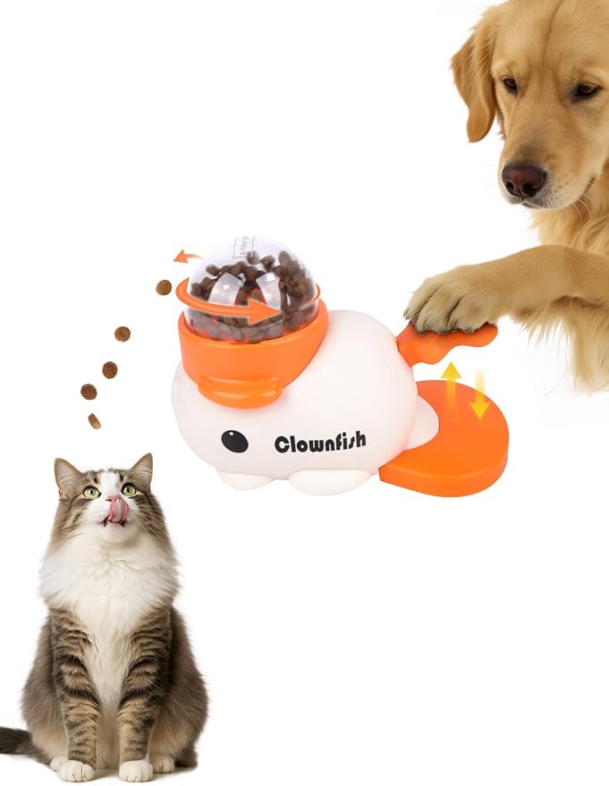 Dog Treat Dispenser Puzzle Toy, Interactive Slow Feeder Bowl for Cats and Dogs, Mental Stimulation Enrichment Toy, Indoor Pet Feeder with Silicone Mat to Keep Pets Busy,Multiple Colors (White)