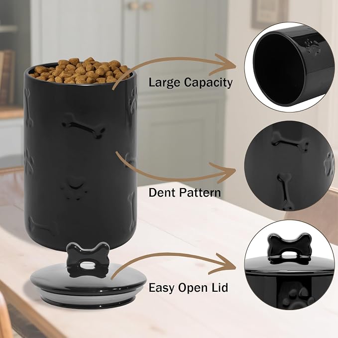 Dog Treat Container Airtight - 9"x5" Ceramic Big Treats Jar with Lid(Black)