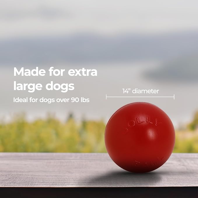 Jolly Pets Push-n-Play Ball Dog Toy, 14 Inches/Extra-Large, Red All Breed Sizes