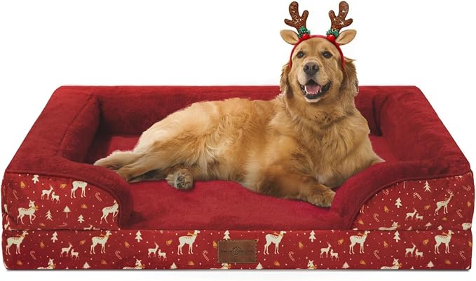 Comfort Expression Orthopedic Dog Bed for Extra Large Dogs with Bolster | Waterproof Dog Couch Bed with Washable Cover & Non-Slip Bottom, Supportive Egg Crate Foam XL Pet Bed, 42x30 Inch