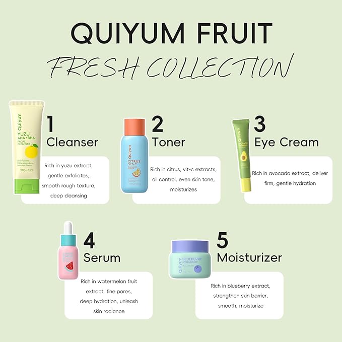 Fruit Skin Care Set, 5 Pcs Daily Routine Beauty Skin Care for Teens Girls - Gentle Skincare Gift Sets, Facial Care Set for Women, Mother's Day Birthday Gift, Stocking Stuffers, Full Size