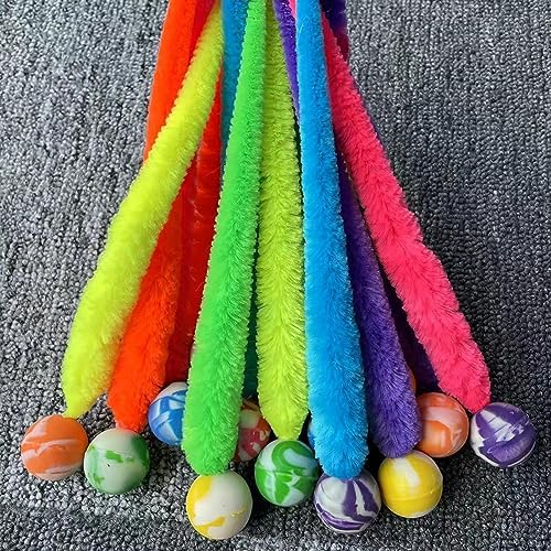 AcceLeah 14 Pcs Fluffy Rainbow Elastic Balls, Interactive Cat Toys
