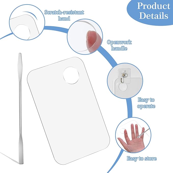 2 Set Acrylic Cosmetic Makeup Palette, Makeup Mixing Tray with Makeup Spatula for Cream Liquid Foundation Eye Shadow Lipsticks Nail Art Beauty Salon (Iridescent and Transparent)