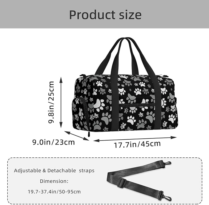 Fiokroo Sports Gym Bag Cute Dogs Paws Print Travel Duffel Bag For Men Women With Shoe Compartment Water Resistant Gym Bag Carry On Duffel Bag For Weekend Traveling Yoga Gym Sports