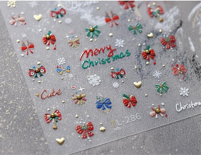 Christmas Nail Stickers for Nail Art, 5D Embossed Self-Adhesive Bow Snowflake Nail Decals, Nail Supplies Nail Art Design Accessories for Women and Girls Manicure DIY Decoration