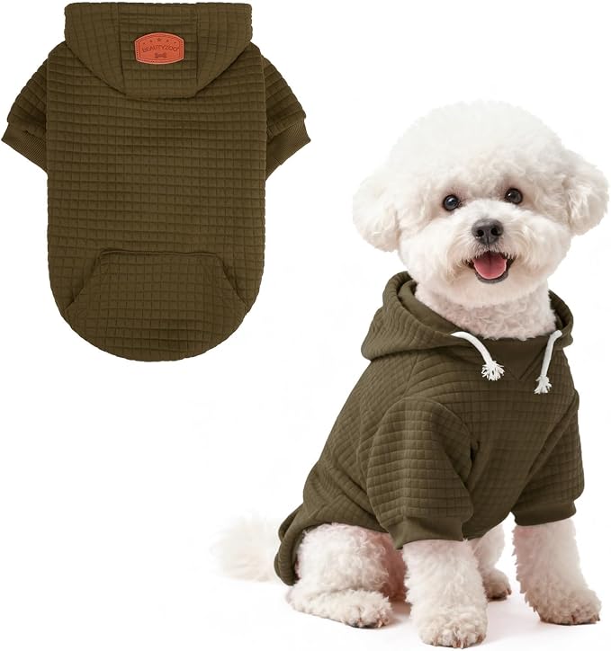 BEAUTYZOO Dog Hoodies Sweater for Small Dogs,Waffle‑Like Laminated Pet Coat | Warm Dog Sweatshirt with Pocket & Leash Hole,Pullover Clothes for Girl Boy Dogs & Cats,Stretchy & Easy‑On‑Off,Chihuahua Puppy
