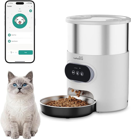 Automatic Cat Feeder with App Control Dual Power Supply 3L | Programmable Pet Food Dispenser for Cats & Small Dogs, 10-Second Voice Recording, Portion Control